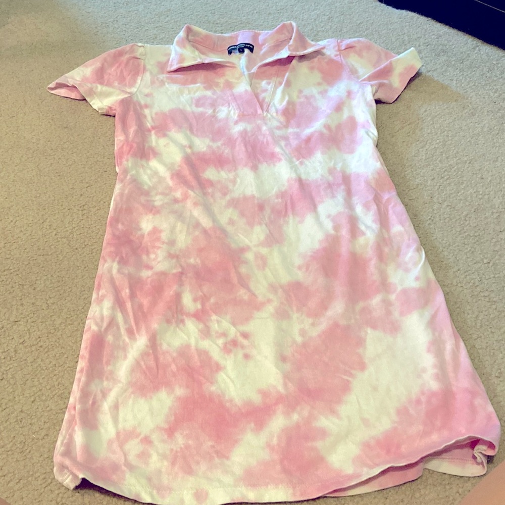 Generation Love Pink/White Tie Dye Polo T-Shirt Dress Size Small